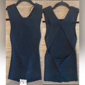 NWT Zara Black Ribbed Stretchy Sleeveless Top with Open Back
